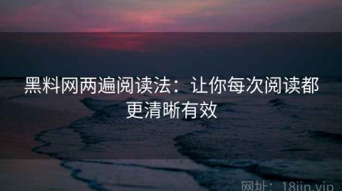 黑料网两遍阅读法：让你每次阅读都更清晰有效